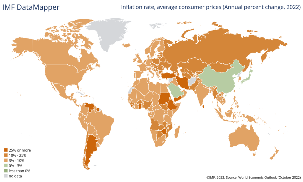 Figure 3. Inflation rates for by country, as of October 2022 [source: IMF]